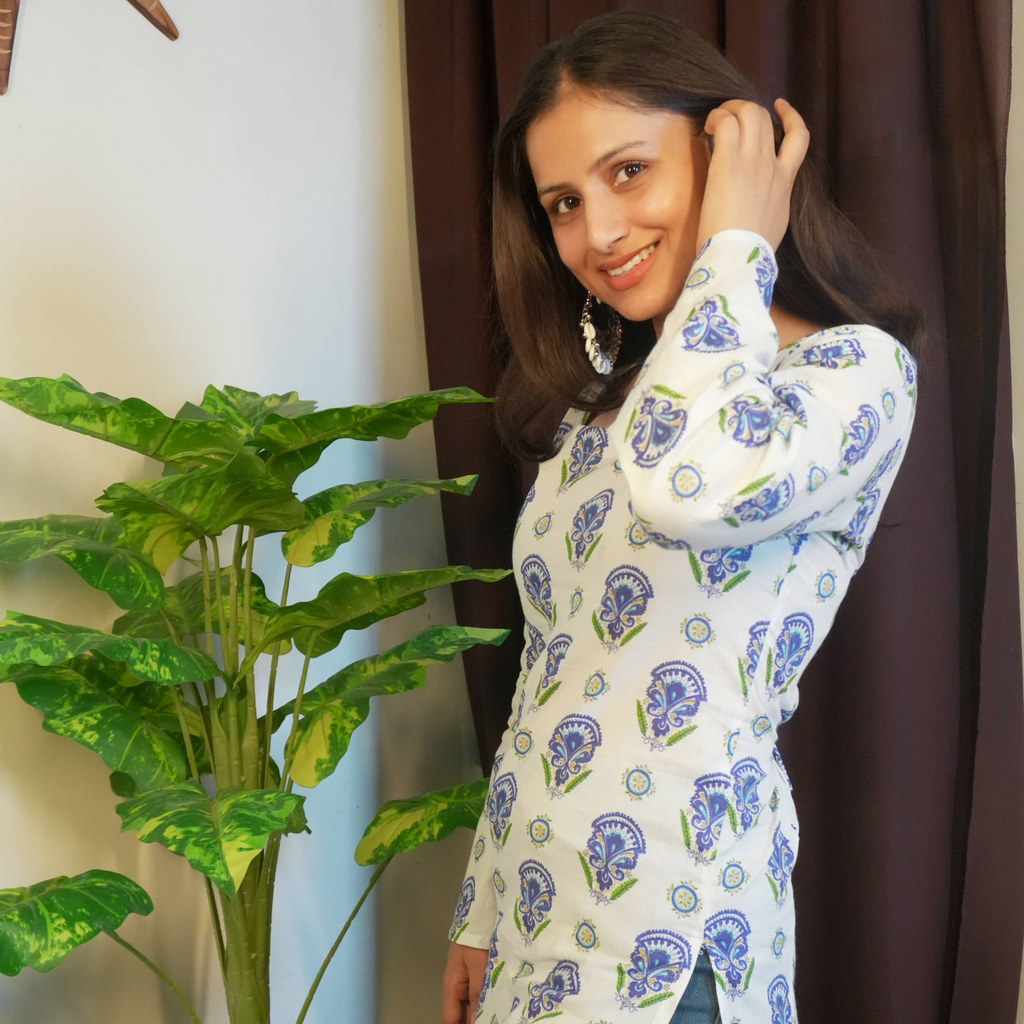 SHIFA - THE SQUARE NECK WHITE KURTI